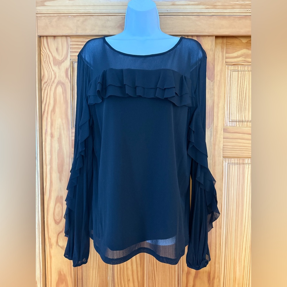 INC International Concepts Black Ruffle Blouse